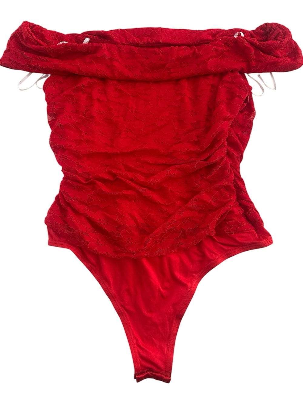 Lulu's Red Lace Off-Shoulder Bodysuit